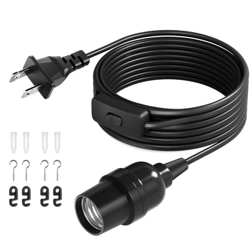 DiCUNO Extension Hanging Lantern Cord Cable, E26 Pendant Light Lamp Socket, On-Off Switch Close to Polarized Plug, 13 Feet, Medium Base for Grow, Plant, Ceiling Lights Fixture, Black, 1 Pack - style: 13ft - Black