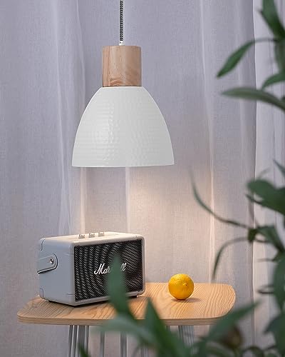 ELYONA 2 Pack Hammered Pendant Light Fixtures, 10.2” Metal & Rubber Wood Island Hanging Lamp, Adjustable Height, Modern Pendant Lighting for Kitchen,Farmhouse Bar,Dining Room,Bedroom, Nordic White - color: White - 2 Pack