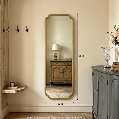 WallBeyond Full Length Mirror Wall Mounted 65"x22", Rustic Wooden Frame Floor Mirror, Large Full Body Mirror for Bedroom, Leaning or Hanging Against Wall, Natural - color: Natural a, size: 65"L x 22"W
