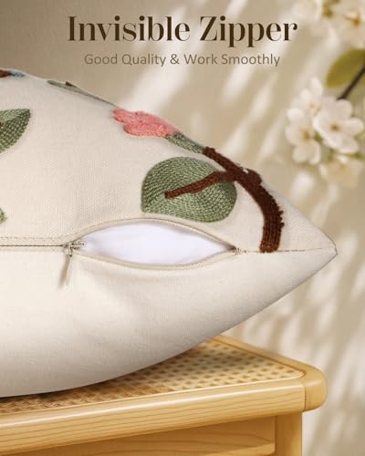 Embroidered Throw Pillow Cover 18x18 Inch - Spring Summer Boho Decorative Pillow Cover with Zipper for Living Room Couch Sofa Bed Aesthetic Design Bird Lemon Cushion Pillowcase - color: Bird Lemon, size: 18" x 18" (Pack of 1)