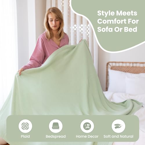 Dalisa 100% Organic Turkish Cotton Throw Blanket - GOTS Certified, Cozy - Perfect for Couch, Bed, and Home Decor - Boho Vintage Knit Alina (Sage, 50x60) - color: Sage, size: 50x60