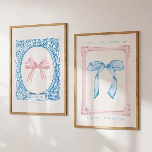 Preppy Bow Wall Art Decor Set of 2 Coquette Canvas Wall Decor Aesthetic Pictures Trendy Girly Wall Art Pink Blue Bow Prints Christian Bible Verse Poster for Bedroom Living Room 12x16 Inch Unframed - color: Christian Prints, size: 12x16 Inch Unframed