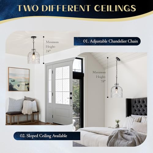 Modern Black Glass Pendant Light – 10-Inch Wide Single Dome Light Fixture, 1-Light E26 Ceiling Hanging Lamp for Kitchen Island, Dining Room, Hallway - color: Black-Medium