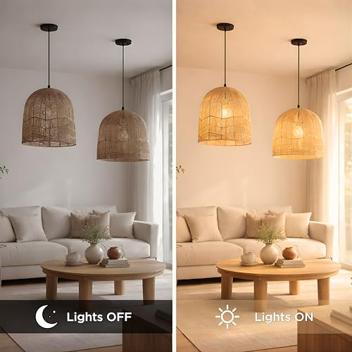 FOREVER BAMBOO Indonesian Natural Rattan Pendant Light Shade Handcrafted Wicker Light Fixtures Luxurious Basket Woven Lampshade Chandelier Interior Decor, Bell Shape 14 in H x 12 in W - style: Lombok Bell