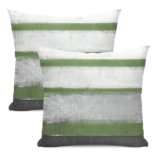 AEIOAE Sage Green Grey Pillow Covers 18x18 Set of 2 Beige Abstract Art Painting Striped Decorative Throw Pillow Covers Cotton Square Modern Cushion Case for Home Couch Sofa Outdoor - color: Sage Green, size: 18" x 18" (Pack of 1)