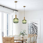 BOKT Mid Century Modern Green Glass Pendant Light Large Gold Globe Kitchen Island Pendant Light Fixture Minimalist Anti Brushed Brass Round Ceiling Hanging Pendant Lamp (7.9" Green) - color: Green