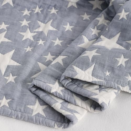 NTBAY 3 Layer Oversized Muslin Cotton Toddler Blanket, 45x60 Inches Jacquard Reversible Nursery Bed Blanket, Super Soft and Thermal Crib Blanket for All Seasons, Baby Gift, 45"x60", Blue/White Star - color: Blue, size: 45x60 Inch (Pack of 1)