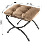 15" Foldable Foot Stool Ottoman with Metal Frame - Washable Khaki Upholstered Indoor/Outdoor Footrest for Living Room, Bedroom, Patio - Space-Saving Compact Design - color: Khaki