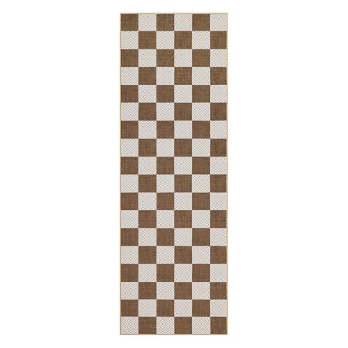 GarveeHome Checkered Terracotta Brown 2x6 Washable Kitchen Runner Rug Geometric Diamond Dot Modern Neutral Boho Soft Low-Pile Long Rug for Bedroom Hallways Entryway Non-Slip TPE Backing - color: Terracotta Brown, size: 2' x 6' (Runner)