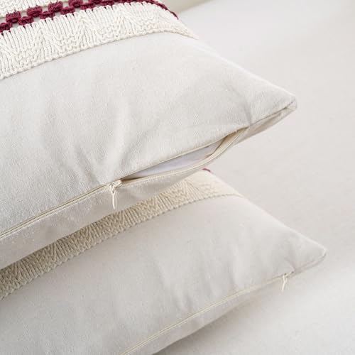 Fancy Homi Set of 1 Burgundy Boho Decorative Throw Pillow Covers 16x16 Inch for Couch Bed Sofa, Aesthetic Modern Farmhouse Christmas Room Decor, Soft Cotton Cute Textured Wind Red Cushion Case - color: Burgundy, size: 16" x 16" (Pack of 1)