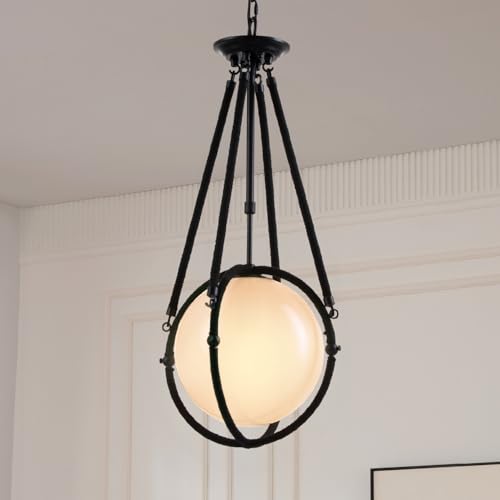 Voyager 1-Light Matte Black Pendant, Hanging Pendant Light with Rope Detailing & Smoked Glass Shade in Modern Industrial Style, Adjustable Hanging Length & Sloped Ceiling Adaptable - color: Voyager - 1 Light