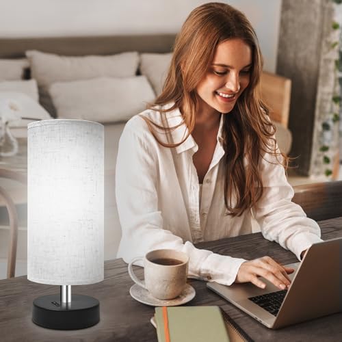 DEGNJU Bedside Table Lamp, Mini Minimalist, Flaxen Fabric Shade, 2 Pack | 11.8 Inch, Round Shade, For Bedroom Night Stands, Desk Reading Lamp, Dorm Living Office Room - color: Round-Flaxen-11 Inch, size: 2 Pack