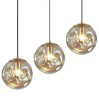 Modern Amber Concave Glass Pendant Light, 3-Pack Kitchen Island Lighting Single Globe Pendant Light Fixtures Century Kitchen Island Pendant Light for Bedroom Dining Room Light (Without Bulbs) - color: Amber-1 Light-3PC