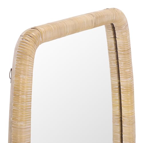 SAFAVIEH Home Collection – Lani Natural Rattan Wall Mirror, Rounded Rectangular Frame, Vertical or Horizontal Hanging Accent (MRR9032A)
