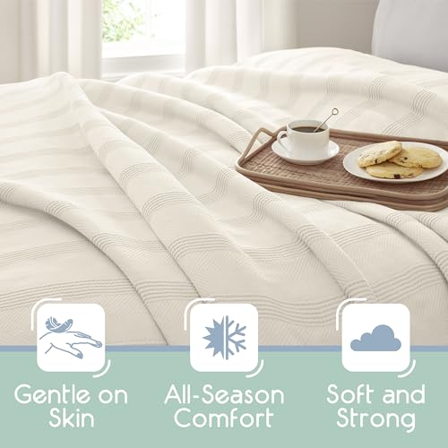 Vellux 100% Cotton Blanket, Twin, 66x90, Ivory | Soft, Breathable Knit, Lightweight, All Season, Machine Washable, Oeko-Tex Certified, Hotel Quality - color: Ivory, size: Twin