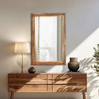 ULIKE Rectangular Wood Mirror with Natural Wooden Bead Frame, 24x36 Inch Rustic Farmhouse Wall Mirror for Bathroom Nursery Bedroom Living Room Brown - color: A Bead Rustic Brown