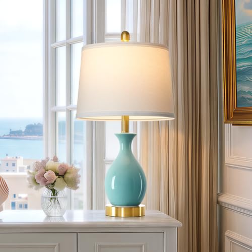 24″ Aqua Blue Ceramic Table Lamp for Living Room, Modern Classic Bedside Lamp for Nightstand, Small Table Lamp for Bedroom End Table (1 Pack) - color: Aqua Blue - 24"H - 1 Pack