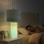 Scenekoy 23" Alabaster Table Lamp Set of 2 with Night Light for Bedroom Living Room, Rotary Switch, Blue Table Lamp with Linen Shade, Modern Nightstand Lamps for Room Bedside Bedroom (Bulb Included) - color: Blue