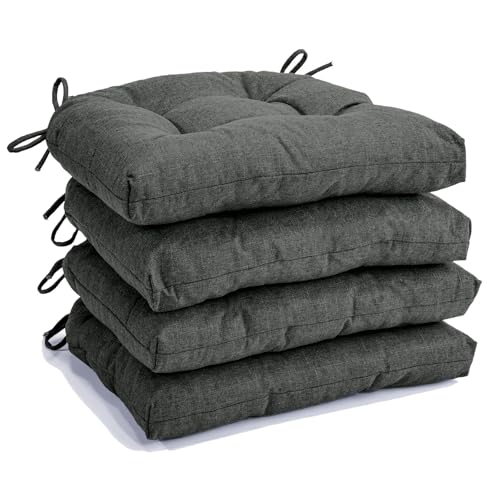 Chair Cushions for Dining Chairs Set of 4, Non Slip Indoor Kitchen Chair Cushions with Ties, Tufted Memory Foam Seat Chair Pads, 17" x 16" x 3", Dark Gray - color: Dark Gray, size: Pack of 4