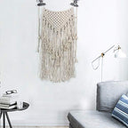 Macrame Wall Hanging Woven Wall Art Beige Fringe Tassel Garland Banner Macrame Tapestry Boho Wall Decor for Apartment Dorm Living Room Bedroom Baby Nursery Art Party Wedding Backdrop Decoration
