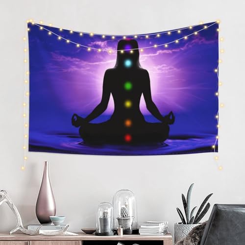 RTAFGU Chakra Meditation Tapestry, Chakra Meditation Silhouette, Spiritual Yoga Sunset Sky Art Aesthetic Wall Hanging Tapestries for Living Room, Bedroom, Dorm Party Home Decoration 40" L x 28" W - color: Chakra Meditation_1503, size: 40"L x 28"W