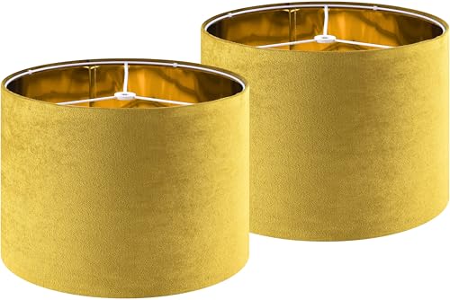 GO&SO Yellow Velvet Drum Lamp Shade Set of 2 Medium 13" Top x 13" Bottom x 10" High(Spider) Modern Lamp Shades For Table Lamps & Bedside Lamp Replacement Lampshade, Hand Crafted, Required Assembly - color: yellow--2, size: 13*13*10 inch-2 Pack