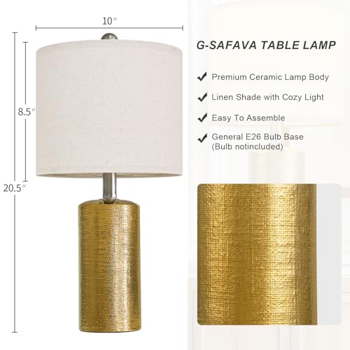 G-SAFAVA 20.5" Small Table Lamps for Living Room Lamp Single Ceramic Lamps for Bedroom Bedside Lamps Modern Boho Lamps for Night Stands Farmhouse Nightstand Lamp Side End Table Lamp, Gold - color: Gold - Single