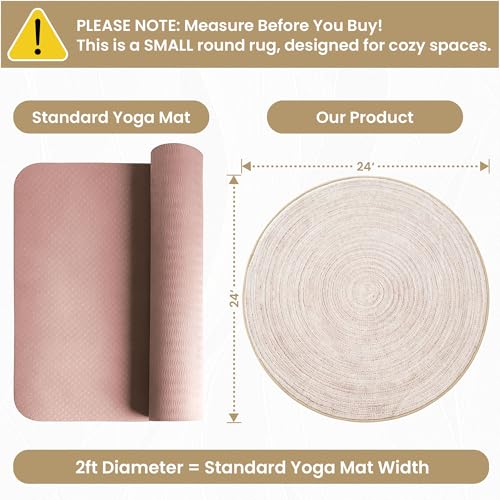 Asrug Imitation Jute Low Pile Round Rug Area Rug Washable Non-Slip Circle Rug Soft Plush Touch Circle Rugs Round for Kitchen Bathroom Living Bedroom Nursery, Carpet 2ft /24 inch/61 cm Khaki - color: Khaki, size: 2ft