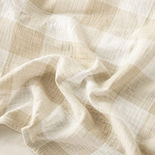 Cotton Muslin Throw Blanket with Buffalo Check Pattern, Vintage Indoor and Outdoor Use, Reversible and Breathable Fabric for Yard Picnics, 47" x 60" Bedding or Chair Cover, Khaki - color: Root={'value': "['Khaki']"}, size: \'Travel (47" x 60")\'