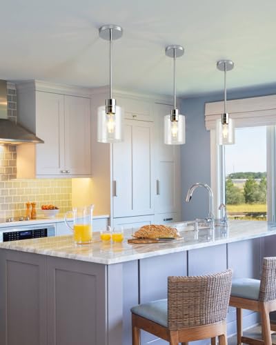 Chrome Pendant Lights Kitchen Island - Clear Glass Pendant Light Fixture Multiple Stems Rods 3 Units 12 Inch 3 Units 4 Inch (1 Pack Chrome Downrod) - color: Chrome 1PK