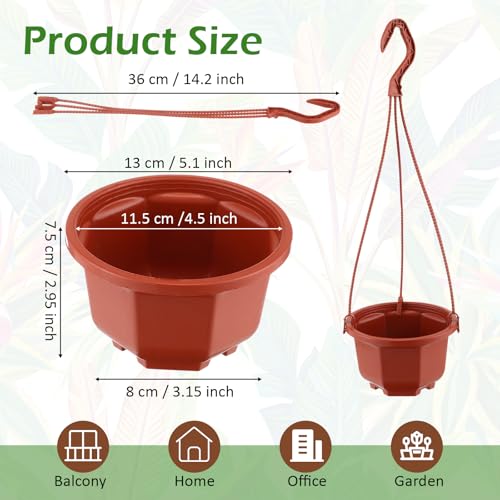 Roshtia 24 Pcs Hanging Plastic Planter Pot with Hook Flower Pots Baskets Hanging Nursery Planter Holder for Outdoor Indoor Plant Garden(Brown,5 Inch) - color: Brown, size: 5 Inch
