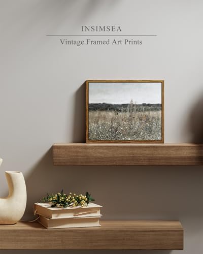InSimSea Framed Canvas Wall Art Vintage Decor, Bathroom Art Classical Wildflower Painting, Country Landscape Decor for Living Room Bedroom, 8"x10" - color: Champ Fleuri, size: 10"L x 8"W