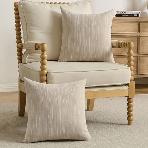 FUTEI Pack of 2 Dyeing Chenille Throw Pillow Covers 24x24 Inch Soft Line Textured Decorative European Cushion Cases Modern Farmhouse Accent for Couch Living Room, Dyeing Beige - color: Dyeing Beige, size: 24" x 24" (Pack of 2)