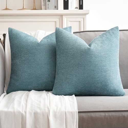 MIULEE Pack of 2 Blue Gray Decorative Pillow Covers 18x18 Inch Soft Chenille Couch Spring Throw Pillows Farmhouse Cushion Covers for Home Decor Sofa Bedroom Living Room - color: Blue Gray, size: 18" x 18" (Pack of 2)