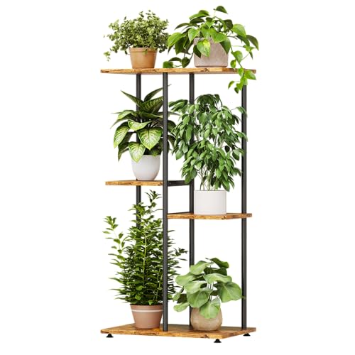 Plant Stand Indoor, Corner 4 Tier Metal Plant Shelf for Multiple Plants, Tiered Flower Pot Stands for Patio Garden Balcony Living Room Bedroom - color: 4 Tier Long Black+Brown