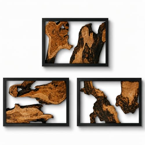 Brinxin Natural Cedar Wood Wall Art Decor - 16.5 x 12.5 Inch Rustic Carved Wooden Wall Art Decor Set of 3 - Live Edge Wood Slab Rustic Wall Sculpture - Wood Decorative Pieces - Wood Art Wall Decor Large