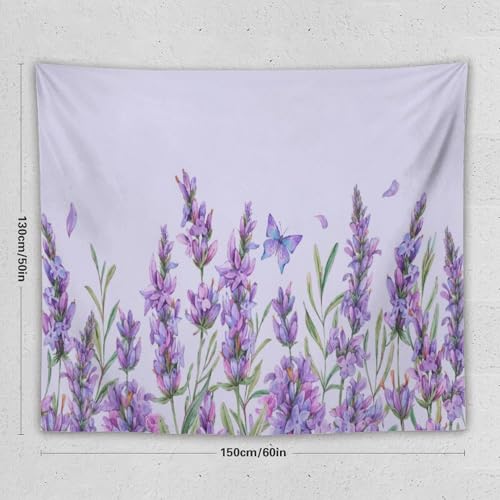 HZOHNAGO Lavender Flower Tapestry Watercolor Purple Floral Butterfly Pattern Printed Wall Tapestry Wall Hanging for Bedroom Living Room Dorm 60" W x 50" H - color: Lavender-10, size: 60"L x 50"W