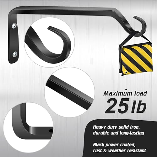 Worth Garden 6-Pack 10" Plant Hanger Bracket - Forged Wrought Iron Powder-Coated Heavy Duty Wall Hook - Black Plant Hanging Hooks - Durable and Stable for Bird Feeders, Planters Indoor & Outdoor - color: Black, size: 10" Length
