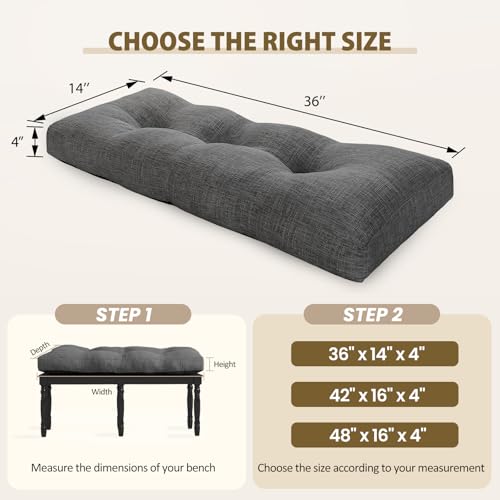 downluxe Indoor Bench Cushion for Indoor Furniture, Non-Slip Tufted Overstuffed Textured Foam Bench Seat Cushion, 36" X 14" X 4", Dark Grey, 1 Pack - color: Dark Grey, size: 36x14 Inch (Pack of 1)