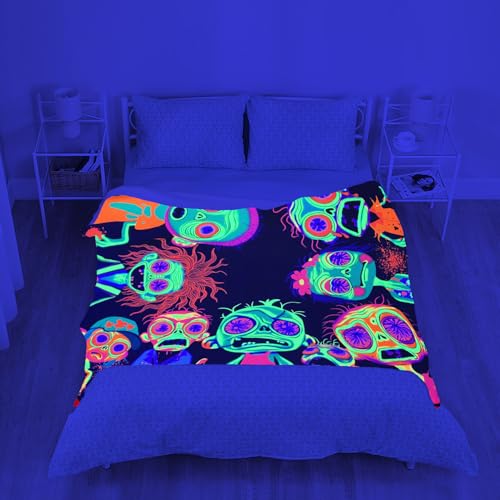 Blacklight Horror Throw Blankets UV Reactive Zombie Throw Blanket Glow in the Dark Under Black Lights Game Room Decor Soft Throw Gifts 59x51 Inches - color: Bl Zombies