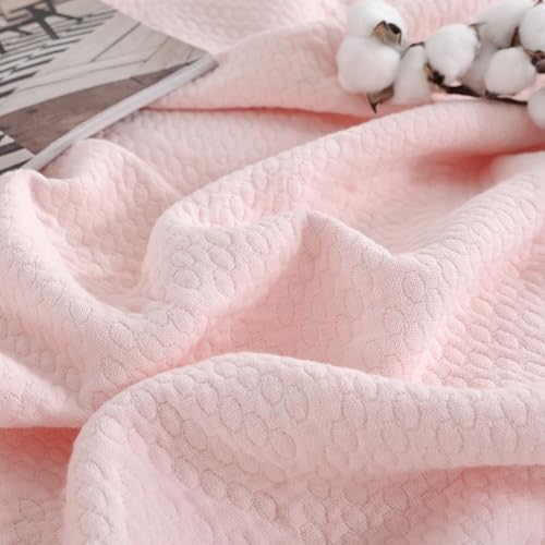 Premium 100% Cotton Blanket – All-Season Soft Breathable Bed Blanket for Queen Size – Lightweight Stylish Textured Throw for Bed– Giftable Cozy Bedding - color: Pink, size: Queen(80" x 90")