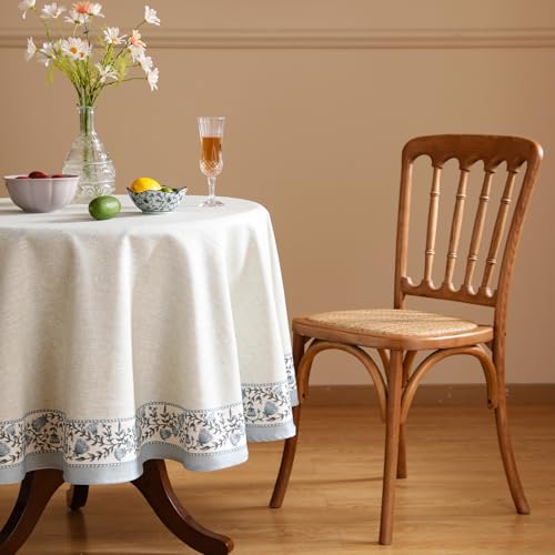 ISAENNE Designer Vintage Linen Elegant Small Round Tablecloth,Chinoiserie Floral Table Cloth,Wrinkle Resistant Decor Table Cover for Dining Thanksgiving Kitchen,Diameter 55"-Segerman B - color: Segerman B, size: 55" (Round)