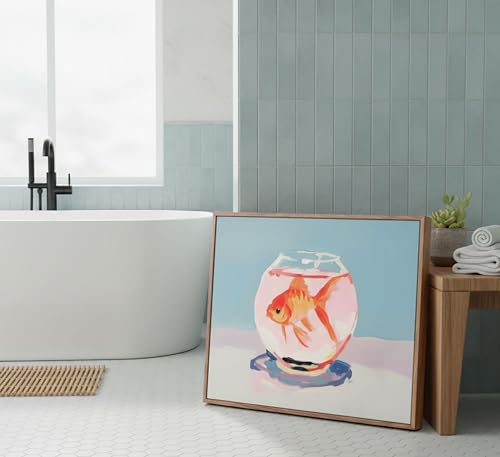 Framed Vintage Goldfish Canvas Wall Art Eclectic Goldfish in Fish Tank Poster Print Pink Preppy Aesthetics Picture Elegant Painting Wall Decor for Living Room Bedroom Dorm Bathroom 12x16in - color: Goldfish, size: 16"L x 12"W