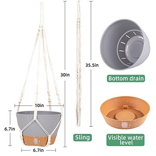 QCQHDU Plant Hanger, 2 Pack Hanging Planters Set for Indoor and Outdoor Plants Plant Pots with Cotton Rope Hanging Planter Set Flower Pots for Home Decor - color: Light Grey, size: 7.2in