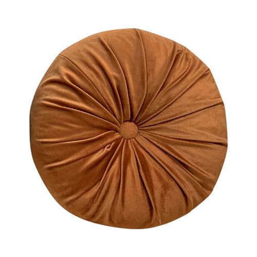 Round Throw Pillow, 13.7” Round Floor Pillow Pumpkin Pleated Round Pillow Cushion for Couch Dutch Velvet Decorative Throw Pillow for Sofa Chair Bed Living Room, Orange - color: Orange