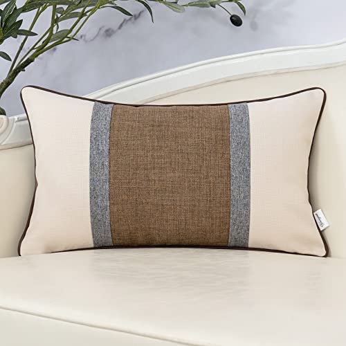 Yangest Patchwork Pillow Cover 12x20 Inch Luxury Cotton and Linen Cushion Cover Rectangle Pillowcover for Couch Bedroom Living Room,Brown - color: Coffee Brown, size: 20" x 12" (Pack of 1)