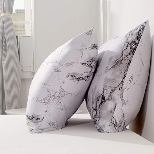 Nanko Marble Pillow Case/Pillow Shams Queen Set of 2, Microfiber Pillow Cases Covers, Soft Comfortable for Home Hotel Bed, Grey White Decorative for Men and Woman, 20 x 30 inch