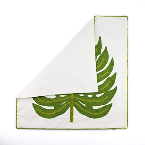 Embroidery Throw Pillow Cover 18x18 Home Decor Green Leaf Floor Pillow Cover for Couch 100% Cotton Cushion Cover Pillowcase Tropical Monstera Leaves Embroidered 45x45cm, 1 Piece - color: Green