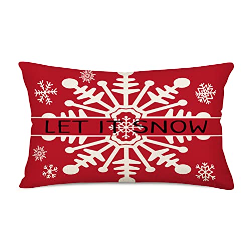 Red Christmas Snowflake Pillow Covers Farmhouse Let It Snow Rectangular/Waist Cushion Cover New Year Winter Holiday Decor Pillowcases 12’’×20’’ for Home Sofa Couch Patio Outdoor - color: Red Snowflake