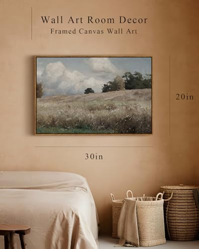 InSimSea Framed Canvas Wall Art Vintage Decor, Farmhouse Scenery Vast Field Grassland Paintings, Large Prints, Nature Landscape Hanging Wall Decoration for Living Room Bedroom Bathroom, 20"x30" - color: Corn Field, size: 30"L x 20"W